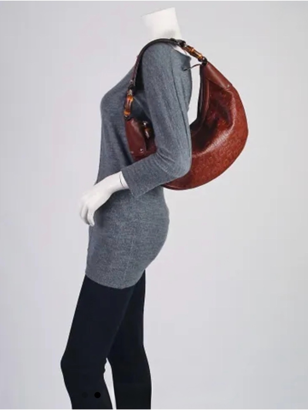 Gucci Rich Brown Horsebit Embossed Leather Shoulder Hobo Bag Bamboo-Ring Detail - Picture 3 of 17